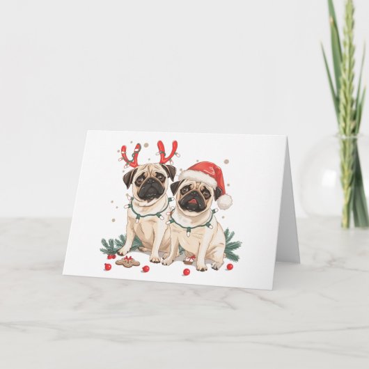 Christmas Pug Dogs Feestdagen Kaart (Voorkant)