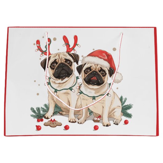 Christmas Pug Dogs Groot Cadeauzakje (Voorkant)