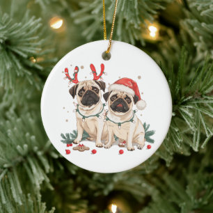 Christmas Pug Dogs Keramisch Ornament