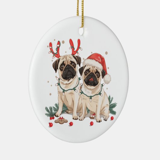 Christmas Pug Dogs Keramisch Ornament (Rechts)