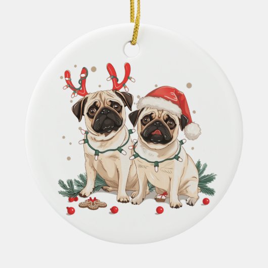 Christmas Pug Dogs Keramisch Ornament (Voorkant)