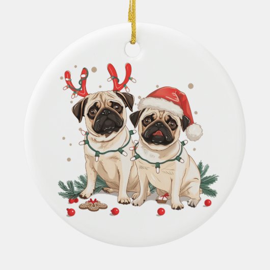 Christmas Pug Dogs Keramisch Ornament (Achterkant)