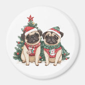 Christmas Pug Dogs Magneet (Voorkant)