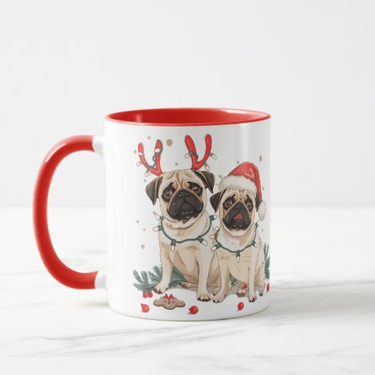 Christmas Pug Dogs Mok (Links)