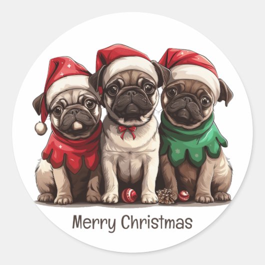 Christmas Pug Dogs Ronde Sticker (Voorkant)