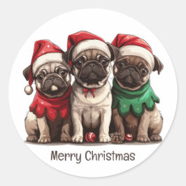Christmas Pug Dogs Ronde Sticker