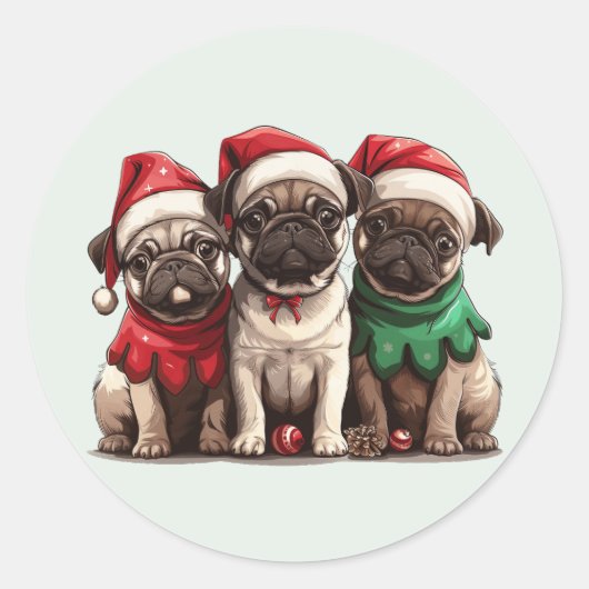 Christmas Pug Dogs Ronde Sticker (Voorkant)