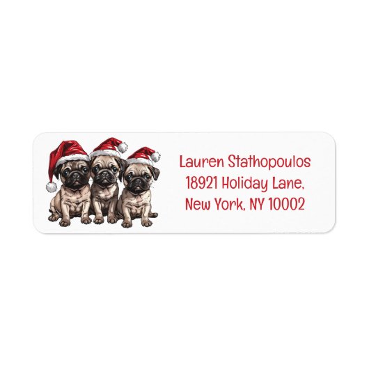 Christmas Pug Dogs Santa Etiket (Voorkant)