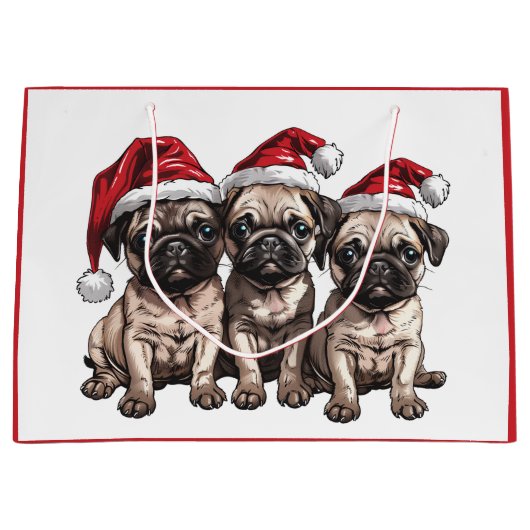 Christmas Pug Dogs Santa Groot Cadeauzakje (Voorkant)