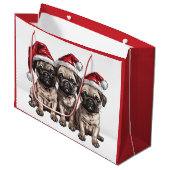 Christmas Pug Dogs Santa Groot Cadeauzakje (Voorkant Gekanteld)