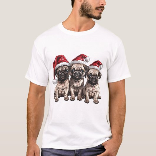 Christmas Pug Dogs Santa T-shirt (Voorkant)