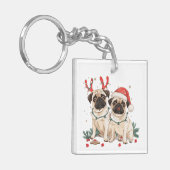 Christmas Pug Dogs Sleutelhanger (Voorkant Links)