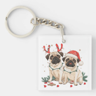 Christmas Pug Dogs Sleutelhanger