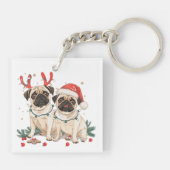 Christmas Pug Dogs Sleutelhanger (Achterkant)