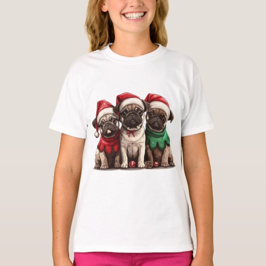 Christmas Pug Dogs T-shirt (Voorkant)