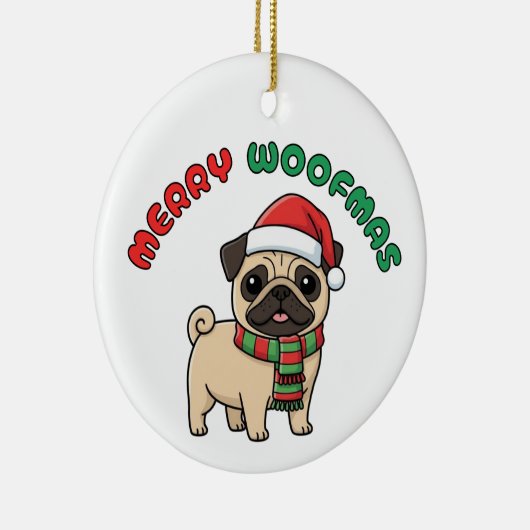 Christmas Pug Ornament: Merry Woofmas Keramisch Ornament (Rechts)