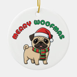 Christmas Pug Ornament: Merry Woofmas Keramisch Ornament