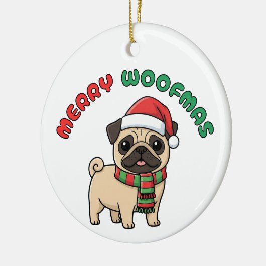 Christmas Pug Ornament: Merry Woofmas Keramisch Ornament (Links)