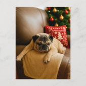 Christmas Pug Postcard Cozy Holiday Evening Briefkaart (Voorkant)