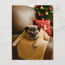Christmas Pug Postcard Cozy Holiday Evening Briefkaart
