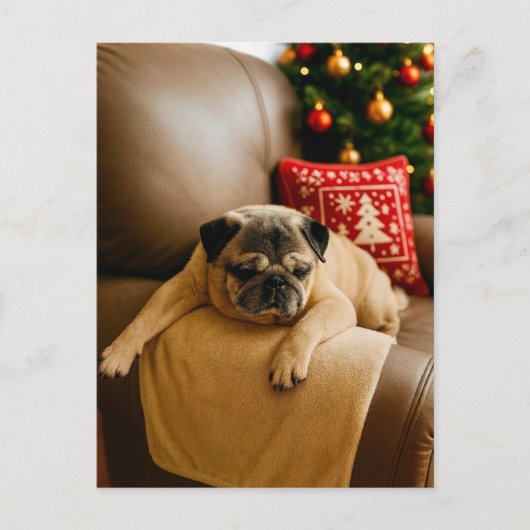 Christmas Pug Postcard Cozy Holiday Evening Briefkaart (Voorkant)