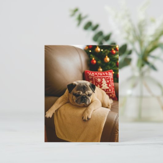 Christmas Pug Postcard Cozy Holiday Evening Briefkaart (Staand voorkant)