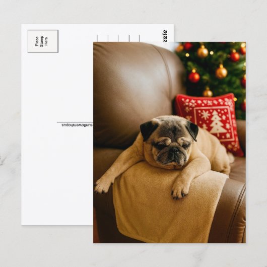 Christmas Pug Postcard Cozy Holiday Evening Briefkaart (Voorkant / Achterkant)
