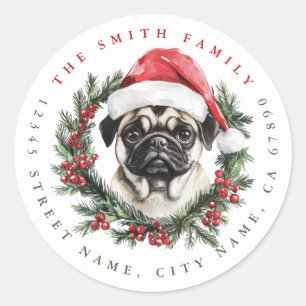 Christmas Pug Ronde Stickers