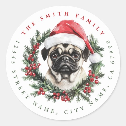 Christmas Pug Ronde Stickers (Voorkant)