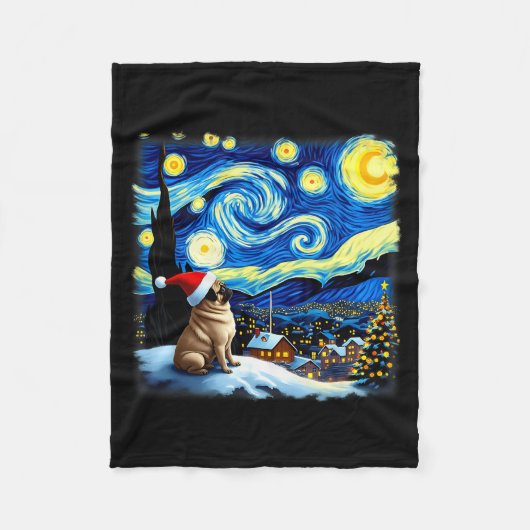 Christmas Pug Starry Night Fleece Deken (Voorkant)
