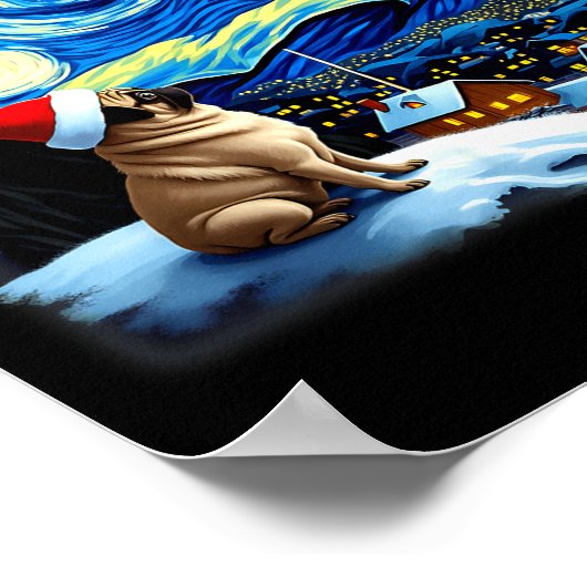 Christmas Pug Starry Night  Poster (Hoek)