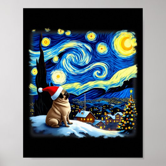 Christmas Pug Starry Night Poster (Voorkant)
