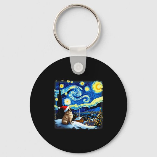 Christmas Pug Starry Night  Sleutelhanger (Voorkant)