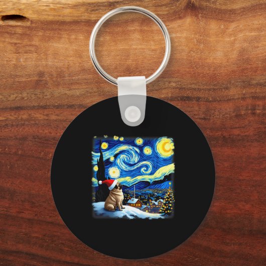 Christmas Pug Starry Night  Sleutelhanger (Voorkant)