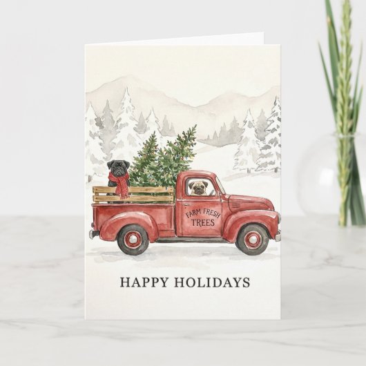 Christmas Pugs Farm Fresh Trees Kaart (Voorkant)