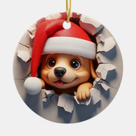 Christmas Puppy 3D Effect NIET Werkelijk 3D Keramisch Ornament