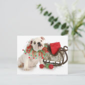Christmas Puppy - Engelse Bulldog Puppy Zitten Feestdagenkaart (Staand voorkant)