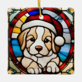 Christmas Puppy Faux Glas in lood Keramisch Ornament (Voorkant)