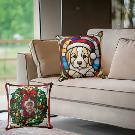 Christmas Puppy Faux Glas in lood Kussen