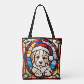 Christmas Puppy Faux Glas in lood Tote Bag (Achterkant)