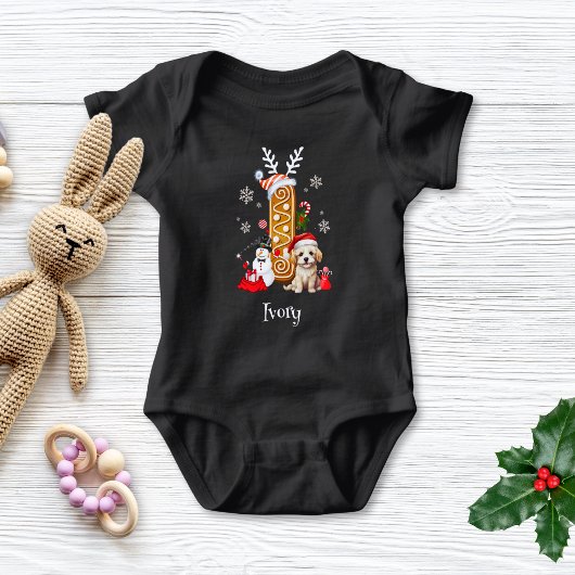 Christmas Puppy Gingerbread Naam Letter I Jongen Romper