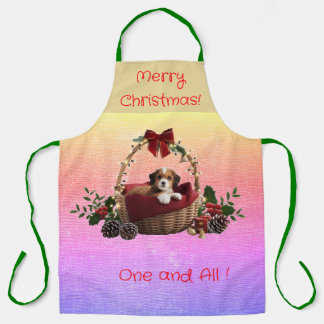 Christmas Puppy in a Basket Personalize Schort