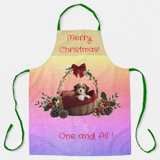 Christmas Puppy in a Basket Personalize Schort (Voorkant)