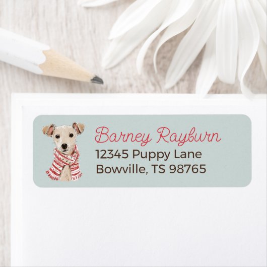Christmas Puppy in a Scarf address label (Insitu)