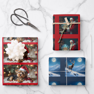 Christmas Puppy, Santa, Reindeer Inpakpapier Vel