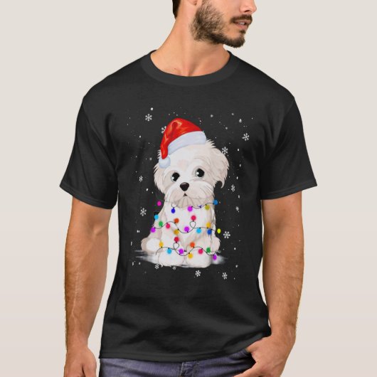 CHRISTMAS PUPPY TANGLED IN CHRISTMAS LIGHTS T-SHIRT (Voorkant)