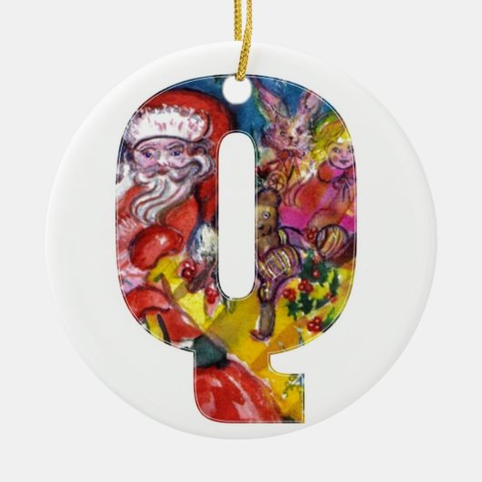 CHRISTMAS Q BRIEF / SANTA MET GIFTS MONOGRAM KERAMISCH ORNAMENT (Voorkant)