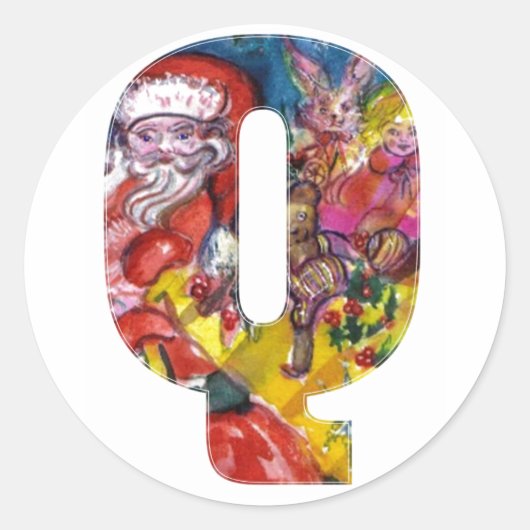 CHRISTMAS Q BRIEF / SANTA MET GIFTS MONOGRAM RONDE STICKER (Voorkant)