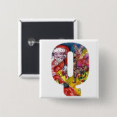 CHRISTMAS Q BRIEF / SANTA MET GIFTS MONOGRAM VIERKANTE BUTTON 5,1 CM (Voorkant /achterkant)