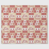 Christmas Quilt Voeg Ontvangers Naam Classic Rood Cadeaupapier (Vlak)